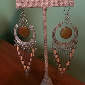 Bohemian Silver and Brown Dangle Earrings